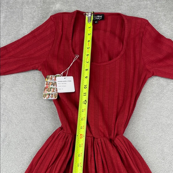 NEW Known Supply S Irene Dress Organic Cotton Elegant Red Long Sleeve Dress - Picture 10 of 14